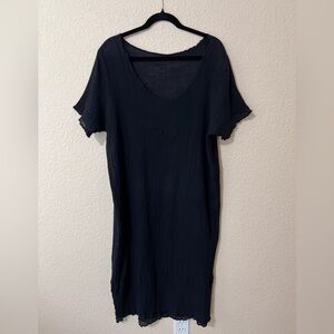Garb Black Cotton Ribbed Gauze Dress Tunic Sz‎ S Semi Sheer Sheath Lightweight